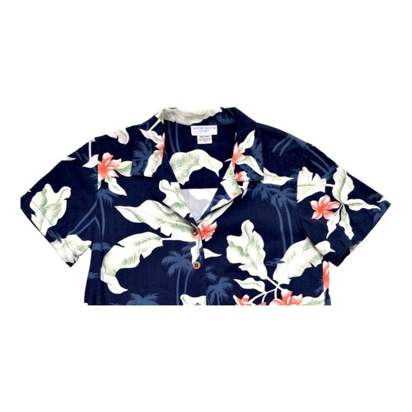 Jaclyn Smith Sport Women Top Blue S Tropical Short Sleeve Floral Leaf Button Up - Picture 3 of 4
